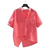 New summer solid color irregular slit short-sleeved shirt for women, thin, loose, casual and versatile top 101945701 Item Picture